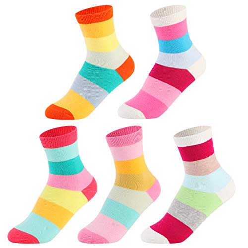Image of Baby Toddler Little Big Girls Kids Cotton Crew Socks 5 Pack Gift Set