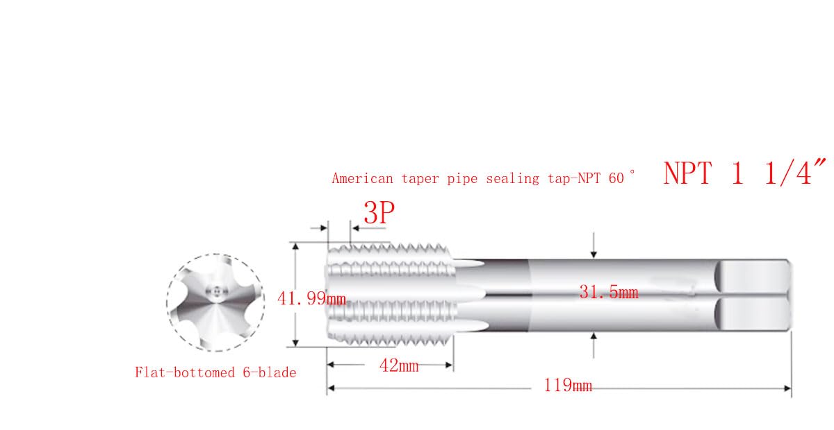 6 Flutes, Taper Pipe Sealing tap-NPT 60°, NPT 1 1/4 ",Total Length 119mm.1pcs/lot.