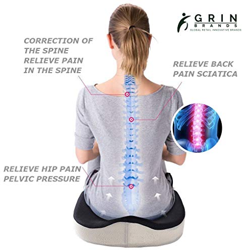 Grin Health Coccyx Plus Seat Cushion for Chair, Car Seat (High Density)| Ortho Chair Cushion for Tailbone, Coccyx, Hip & Lower Back Pain | Piles Pillow for Sitting Relief from Hemorrhoids, Upto 120 kg