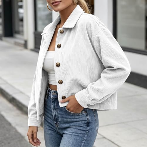 Gumipy Womens Corduroy Jacket Button Down Crop Long Sleeve Fall Cardigans - image 3