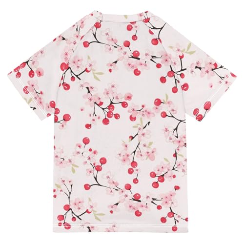 ALAZA Kids Rash Guard Girls Toddler Swim Shirts Short Sleeve Cherry Flower Pink UPF 50+ 3T2