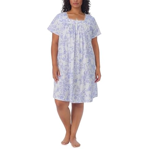 Carole Hochman Pajamas for Women Summer Floral Cotton Knit Lightweight 38" Short Sleeve Nightgown - Vintage Rose Lilac, Medium Cover