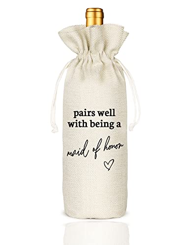 Maid Of Honor Wine Bag, Gift for Bridesmaid, Wedding Wine Bag Gift, Bridal Shower, Engagement, Bachelorette Party Favor-Pairs Well with Maid of Honor