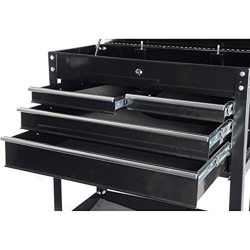 JEGS 4-Drawer Tool Box Cart | 16-Gauge Steel | 580 LBS Total Capacity | Black Powder Coat Finish | Drawer Liners Included | Smooth Ball-Bearing Glides | 33.5 x 17.375 x 38.125 inches