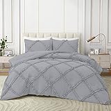 Fabrics Online UK 3 Piece Luxurious Diamond Ruffle Duvet Cover Set Super Soft with Zipper Closure 100% Egyptian Cotton 800 Thread Count - Super King Plus (120' x 120') Inch - Silver Solid
