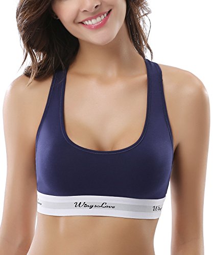 Wingslove Algodón Bralette Top Deportivo Sujetador para Mujer Racerback Bra (S, Canglan)