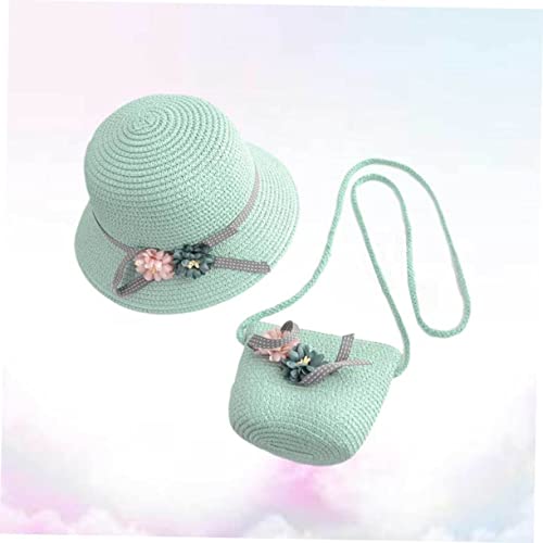 Kids Straw Hat and Crossbody Bag Set for Girls Adorable Beach Outfit UV Protection for Summer Outdoor Activities Green3