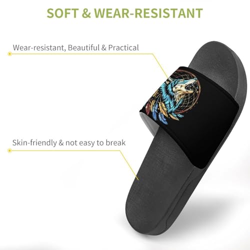 Wolf Dream-Catcher Spiritual Feathers House Sandals Non-Slip Bathroom Slippers Beach Summer Shoes for Men Women3