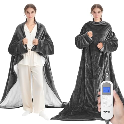 Wearable Blanket for Adults VEVOR Wearable Electric Heated Throw Blanket with Foot Pocket & Sleeves, Portable Robe Snuggie...