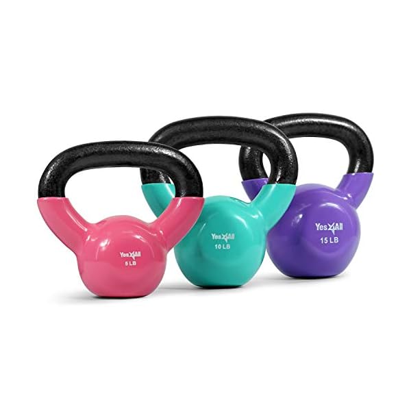 Yes4All Kettlebell Set Vinyl Coated Weights Combo for Full Body Workout Equipment Push up, Grip Strength Training, Dumbbell Weights Exercises
