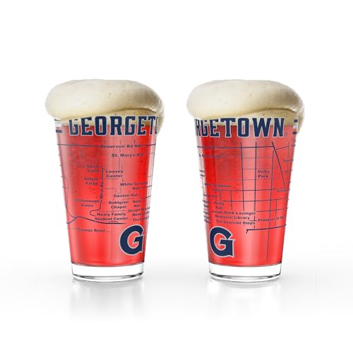 Greenline Goods - Georgetown University Hoyas College Pint Beer Glasses (Set of 2), 16 oz – Full-Color Logo + Campus Map