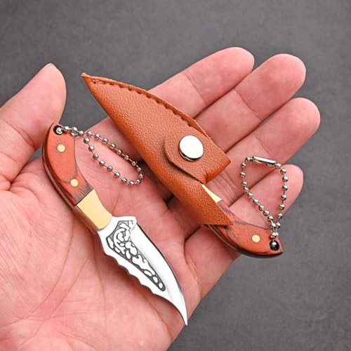 Image of Mini Knife Keychain with Sheath - Portable EDC Pocket Tool | Tiny Collectible Key Chain with Leather Cover for Chef, Kitchen, Travel, Decoration & Gifts