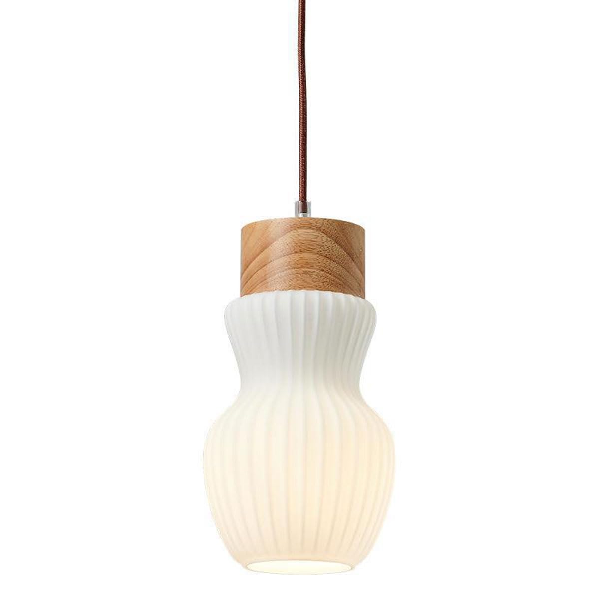 Mini lámpara colgante ajustable con tulipa de cristal blanco y soporte de madera