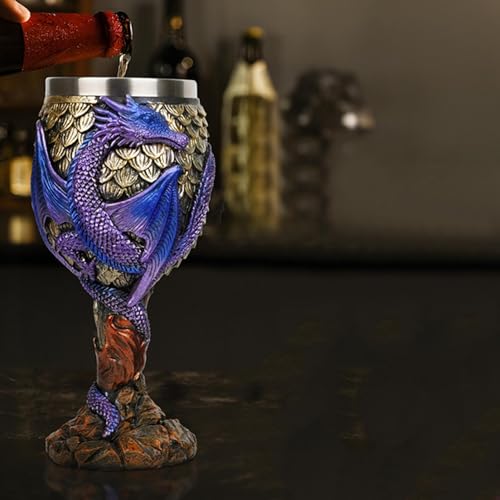 Copa medieval de acero inoxidable con relieves de dragón gótico 6