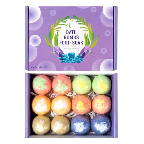 Foot Bath Bombs 12 Pack Organic Natural Handmade Foot Soak with Bath Salt and Essential Oil Foot Spa Bomb with Rich Bubbles for Relaxing Softening Moisturizing Dry & Tired Feet