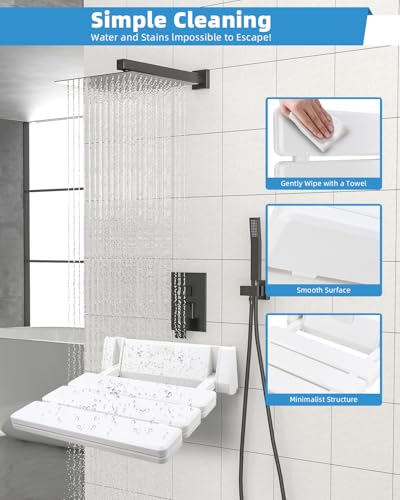 BOOMSTART Douche-klapstoel voor wandmontage, opklapstoel, douche, opklapbaar, voor de douchestoel, inklapbaar, wandklapstoel (douche-klapzitting tot 130 kg) - Afbeelding 7