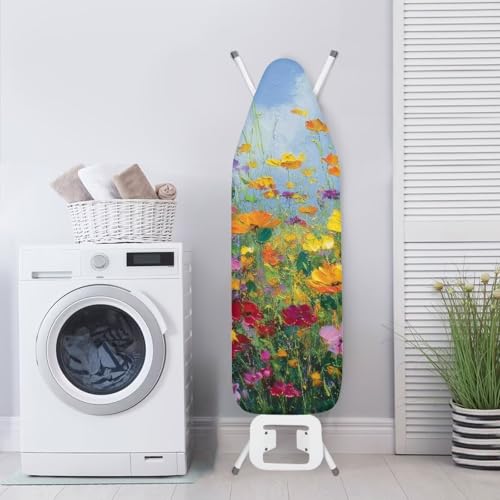 Image of Color Floral Art Print Ironing Board Cover 15X54 inch - Stain-Resistant, Standard Size Iron Board Cover with Hook and Loop Elastic Edge Easy to Install, Heatproof