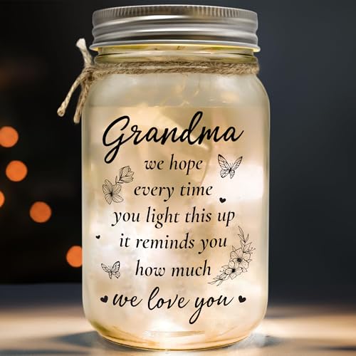 Gifts for Grandma Night Light, Birthday Gift for Grandma, Mothers Day Christmas Thanksgiving - Gifts for Grandma from Grandkids, Great Grandma Presents, Nana, Grammy, Grandmother Lamp Mason Jar Light