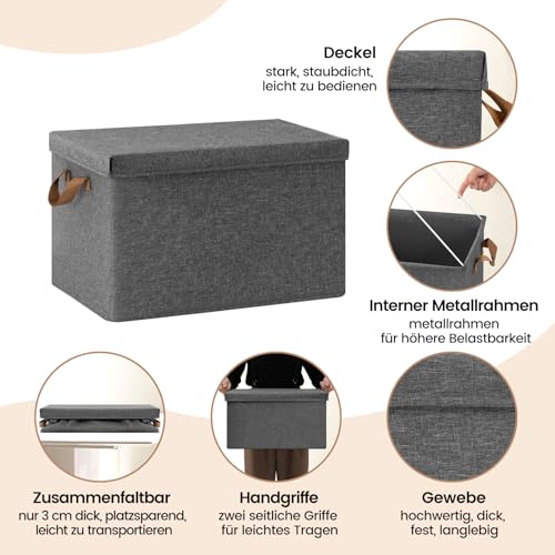 WOLTU Aufbewahrungsbox mit Deckel 3 Stück, mit Griffen, Grau, 43x33x26cm – Ansicht 6