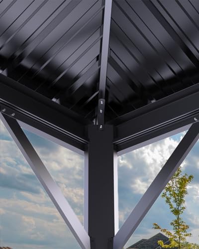 Hardtop Gazebo 12'x14' for All Weather, with Double Metal Roof, Aluminum Alloy Frame, Net, and Curtain, Permanent Building for Patio, Deck, Backyard, Lawn, and Garden, Gray