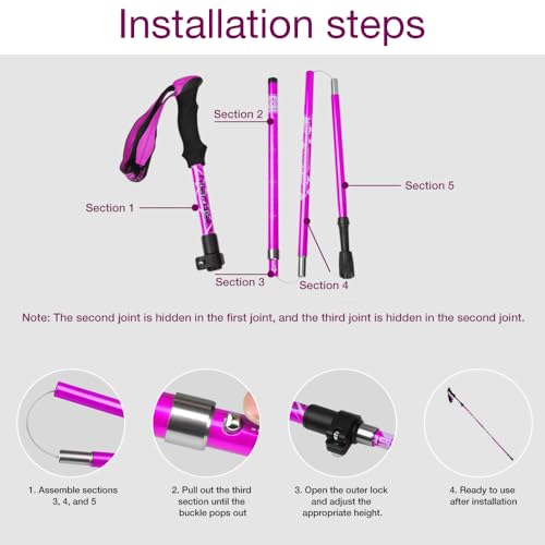 Walking Poles, 2 PCS Collapsible Hiking Poles, Foldable Trekking Poles110-125CM Adjustable,Telescopic, Ultralight Trekking Poles For Women Men Senior Backpacking, Hiking, Camping (Purple) - Image 5