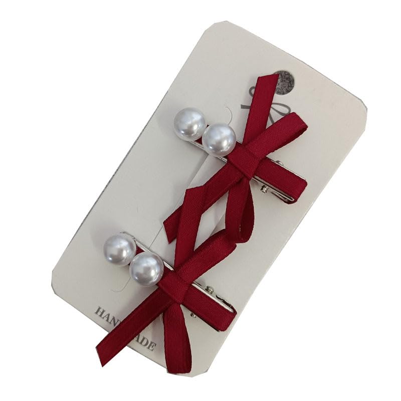 Juego de 2 horquillas con lazo de mariposa y perlas para niñas, accesorios para el cabello para flequillo de barrido lateral y decoración de