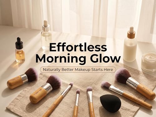 BS-MALL Makeup Brush Set 11Pcs Bamboo Synthetic Kabuki Brush Set Foundation Powder Blending Concealer Eye shadows Blush Cosmetics Brushes with Travel Organizer Bag & Makeup Sponge (Bamboo 11)