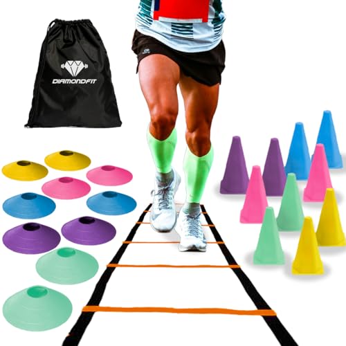 Kit Escada 7 Degraus + Mochila Impermeável + 10 Cones de Agilidade + 10 Chapéu Chinês Colorido Para Treino Funcional