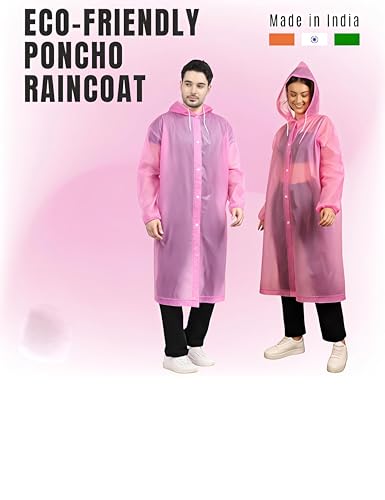 Image of Unisex Hooded Raincoat, Waterproof Long Rain Jacket, Multiple Colours, Reusable