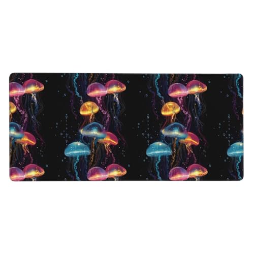 Tapis de souris de jeu grand format méduse colorée avec bords cousus pour PC et bureau