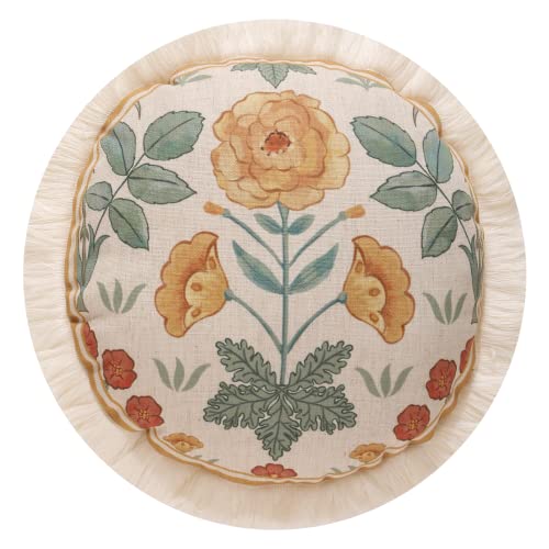patdrea Vintage Linen Throw Pillow Cover,Diameter 16"-RosaSilvestre E