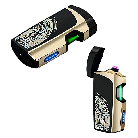 SKRFIRE Rechargeable Lighter Infrared Sensor Plasma Lighter, Windproof Dual Arc Lighter Outdoor Rechargeable USB Lighter Flameless Electric Lighter with LED Battery Indicator (Black Meteor) Cover