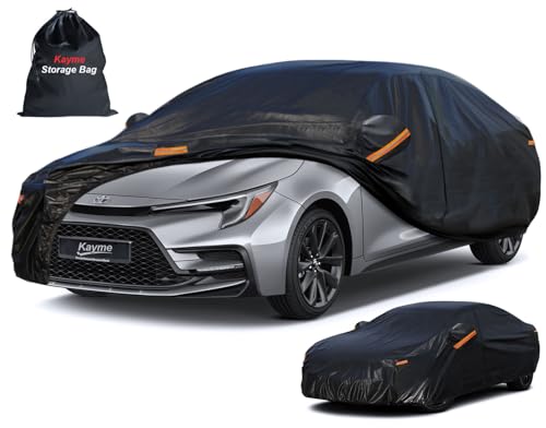 Image of Kayme 7 Layers Car Cover Custom Fit for Toyota Corolla Sedan (1996-2025) Waterproof All Weather for Automobiles, Outdoor Full Cover Rain Sun UV Protection with Zipper Cotton /Black