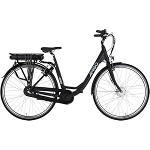 AMIGO E-Faro S1 Elektrische fiets voor dames, 28 inch, e-bike 49 cm, 3 versnellingen, met velgremmen, matzwart