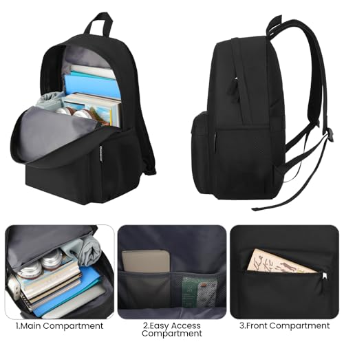 ZUBOND Unisex Black Backpack for School & Travel - Lightweight Laptop Backpack Fits 15.6 Inch Notebook, Water Bottle Pocket - Ideal for Teens, College Students, Adults by ZUBOND - Image 3