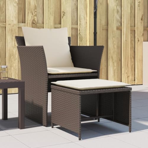 Frdhee Muebles de salón de jardín, silla de jardín con reposapiés marrón de poliratán, para terraza, balcón, exterior, fácil de mantener