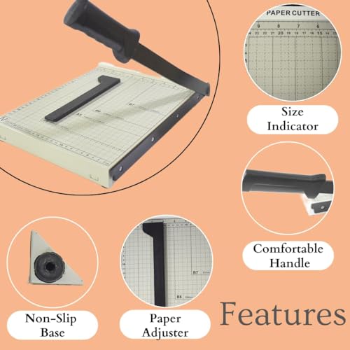 Image of Canoff Paper Cutter, A4 Paper Trimmer 12 inch Cut with Automatic Hand Safeguard and Side Ruler for Scrapbooking, Coupon, Craft Paper, Cardstock, Label and Photo (A4 Paper Trimmer 12 inch White)