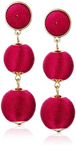 Women's Double Ball Post Drop Earrings, Dark Pink, One Size
