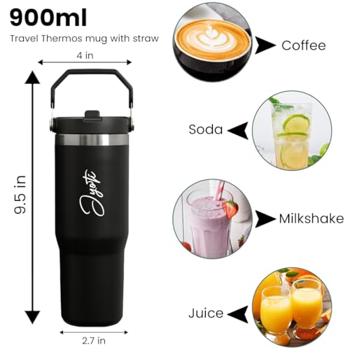 Image of Giftana Personalized Coffee Tumbler with Name, Customized Travel Mug with Lid, Coffee Mug for Men and Women, Birthday Gifts, Valentine's Day Gift, Corporate Gifts for Employee (Black 900ml)