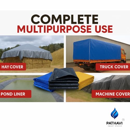 Image of Premium 9x6ft Yellow Tarpaulin, Thadika, 120 GSM Virgin Tharpai Sheet, Heavy Duty Waterproof Tadpatri Cover with Reinforced Eyelets & UV Protection, Ideal for Trucks, Farms, HomeUse, 1 Sheet