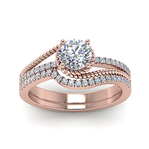 Image of Choose Your Gemstone Rope Split Shank Wedding Ring Set Rose Gold Plated Round Shape Wedding Ring Sets Everyday Jewelry Wedding Jewelry Handmade Gifts for Wife US Size 4 to 12