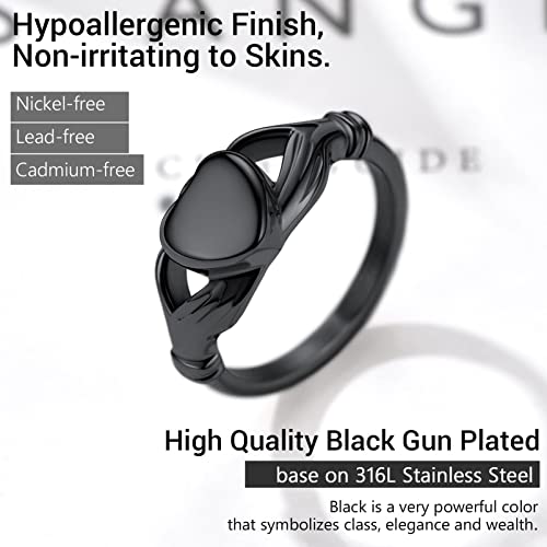 Image of Cremation Ashes Keepsake Black Rings Hair Locket Memory Claddagh Ring Size 10