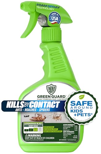 Green Guard Pest Control Spray- Safe Around Children & Pets, Kills by Contact: Ants, Roaches, Spiders & Other Crawling Insects, Indoor and Outdoor, Pleasant Scent (Lemongrass Blast, 16oz)