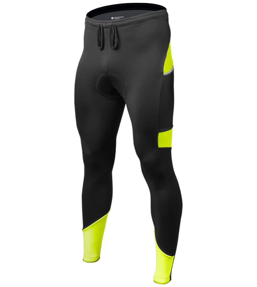 AERO|TECH|DESIGNS | Men's All Day Padded Cycling Tights | Safety Yellow Accents | Medium