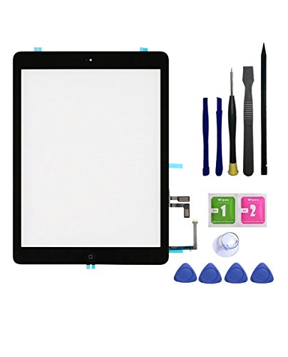 FeiyueTech for iPad Air 1st Gen Touch Screen Digitizer Replacement Model A1474/ A1475/A1476 Front Glass Assembly -Includes Home Button + Camera Holder+PreInstalled Adhesive with Tools kit (Black)