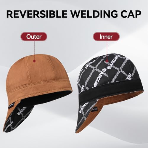 Image of ARCCAPTAIN Reversible Welding Cap, 8-Panel FR Welders Cap, Khaki, 7 1 /2