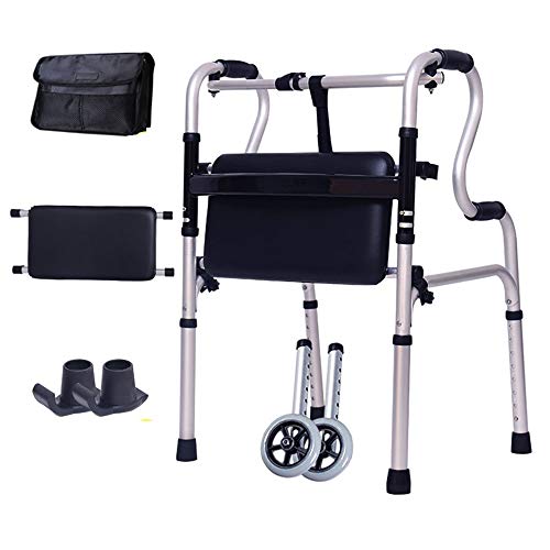 Bseack Rollator Walker 大人用アルミウォーカー 高齢者用、ホイールとポリウレタンシート付き 軽量 折りたたみウォーキングフレーム 高さ調節可能