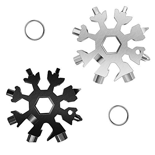 2 Pcs Outil Multifonction Flocon de Neige 18-En-1, Clé Tournevis Ouvre-Bouteille Clé Allen, Clé à Flocon de Neige En Acier Inoxydable, pour les Voyages en Plein Air Camping Adventure Daily Tool Cover