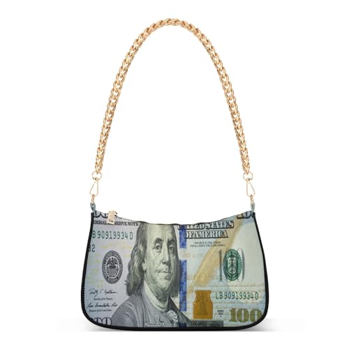 Shoulder Bags for Women 100 Dollar Bill Print Hobo Tote Handbag Small Clutch Purse with Zipper Closure