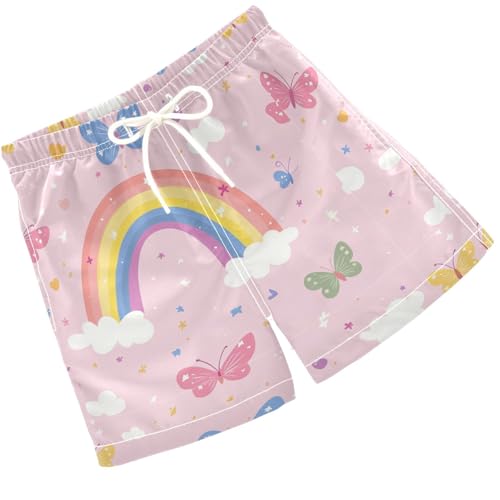 Pigsaly Boys Swim Trunks Rainbows Butterflies Pink Clound Boys Board Shorts Swimsuit Swimwear Summer Bathing Suit 3T